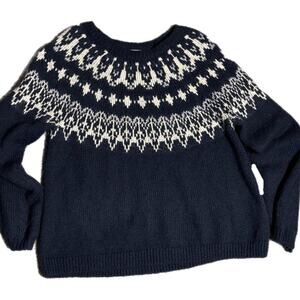 Navy and white cozy fair Isle blouson sleeve sweater from Old Navy